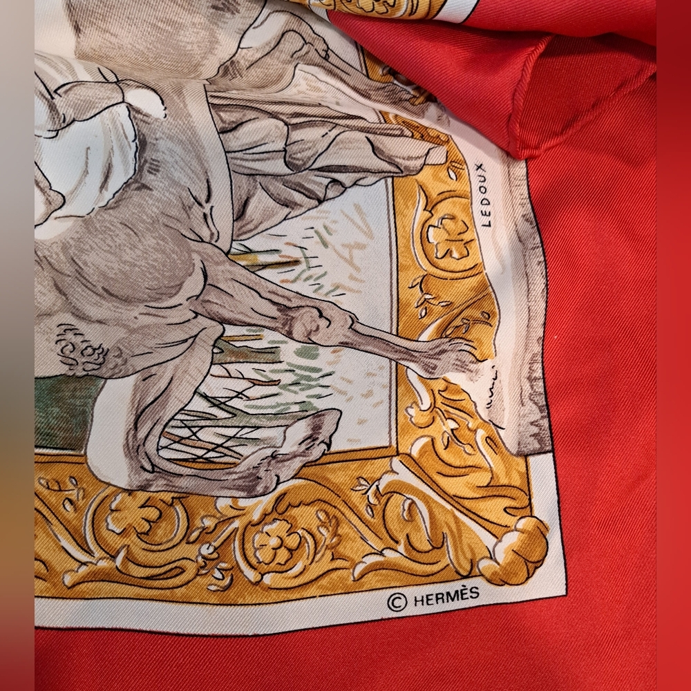 Hermes Red and Gold Equestrian Scarf - Picture 8 of 14
